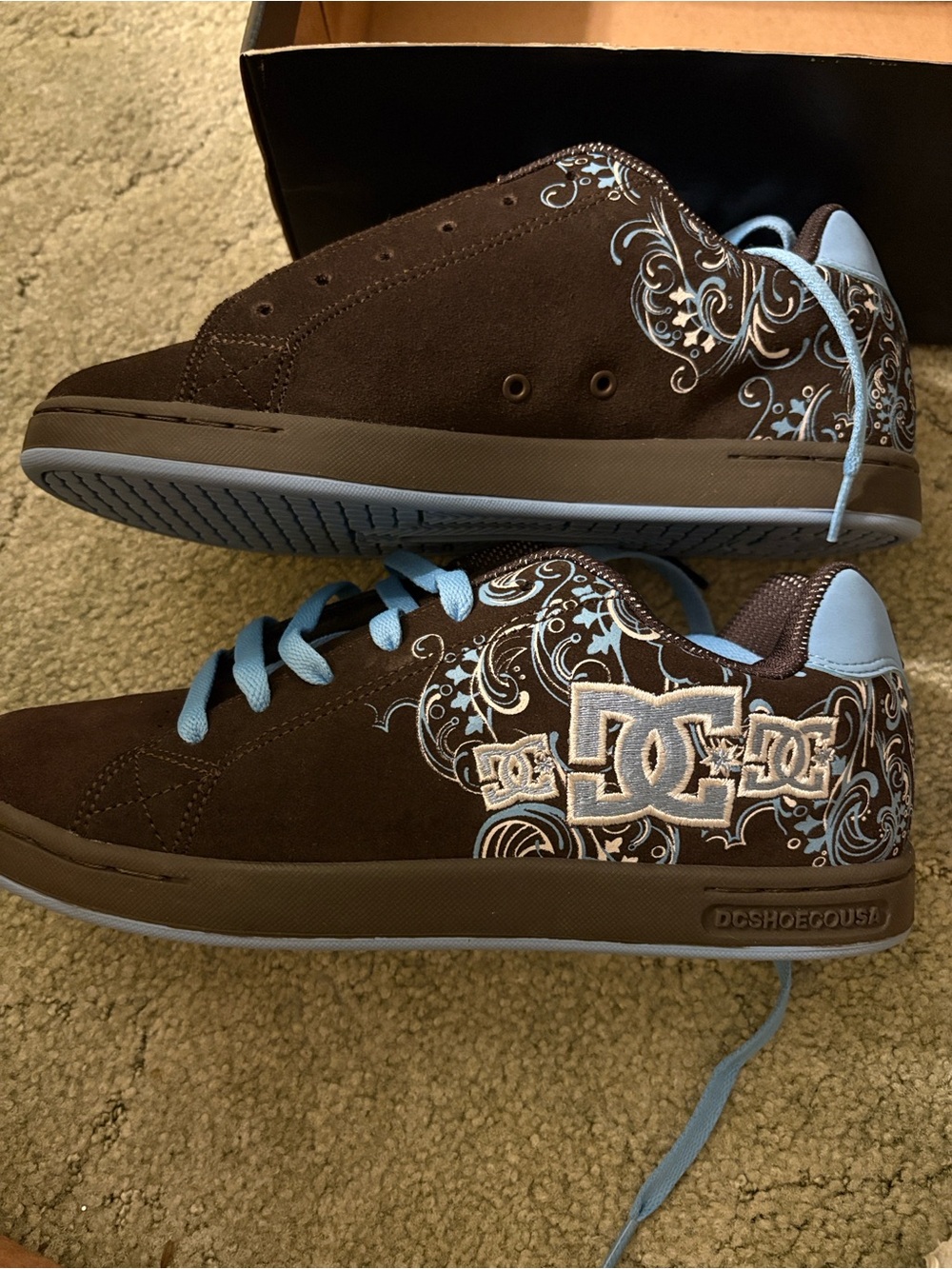 DC Brown Suede Sneakers with Light Blue Accents